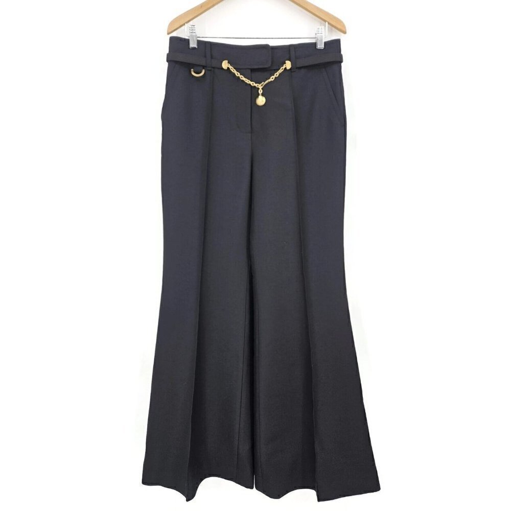 New Zimmermann Tama Tailored Pants Womens 3 Black Wide Flare Leg Gold Belt